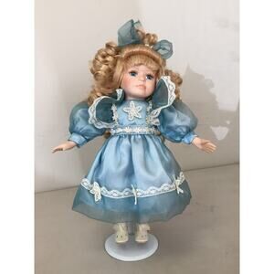 Collectors Choice Doll by Dan Dee Porcelain Blonde Doll Blue Dress Blue Eyes